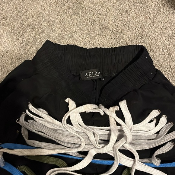 Mega Multicolor Lace-up Jogger Pants With Pockets Elastic Waist Grunge Rock SZ S - Picture 2 of 3